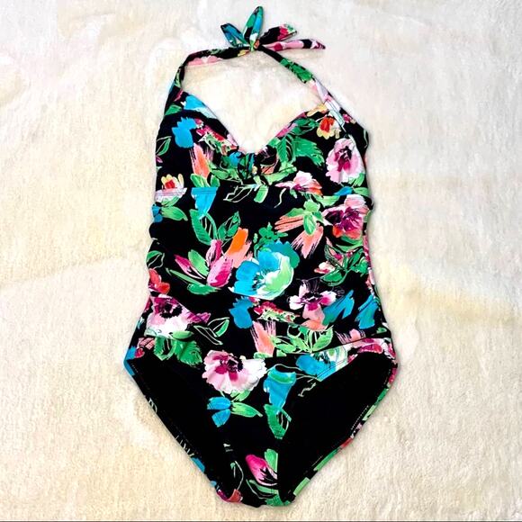 Catalina Swimsuit Floral Garden Multicolor Halter One Piece Swimsuit Medium - Picture 12 of 13